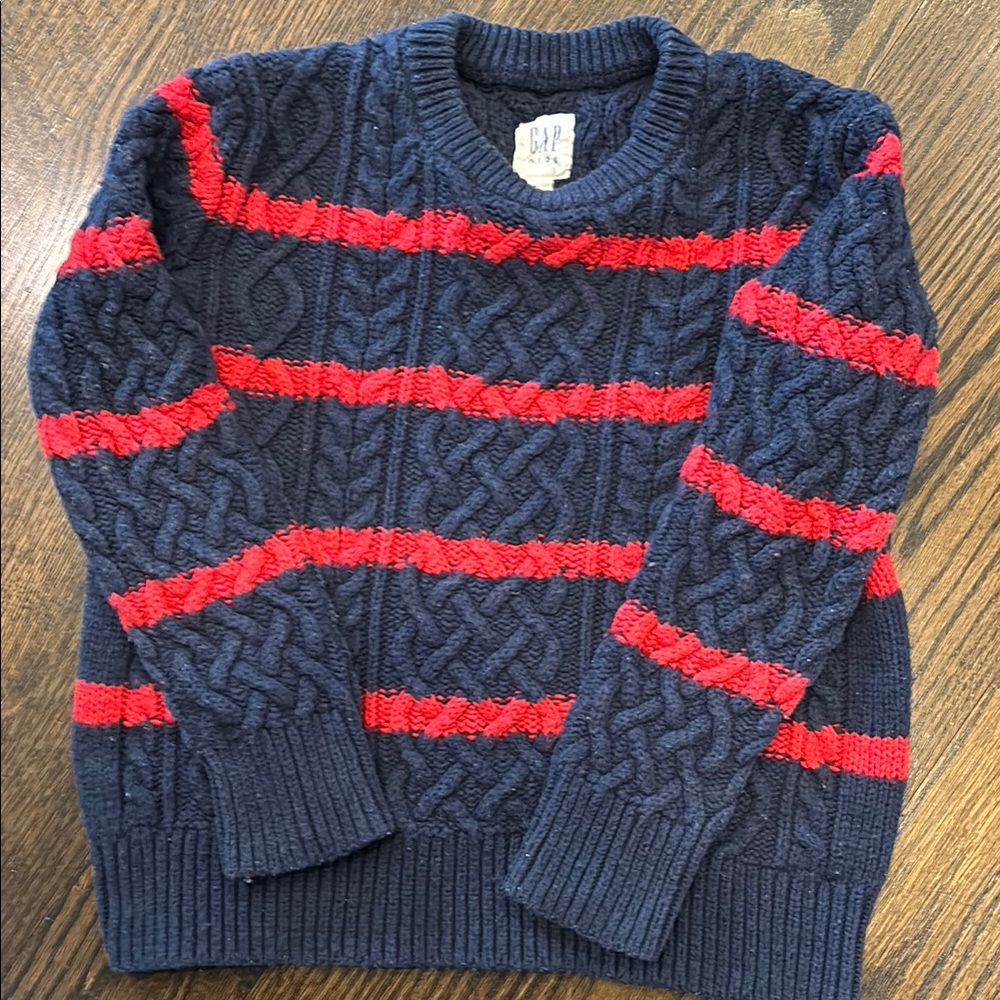 GAP Crewneck Blue and Red Cable Knit Sweater
